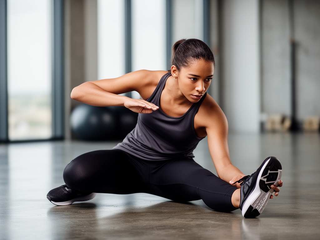 Persona in abbigliamento sportivo che pratica stretching all'aperto in un parco verde al mattino con luce solare dorata